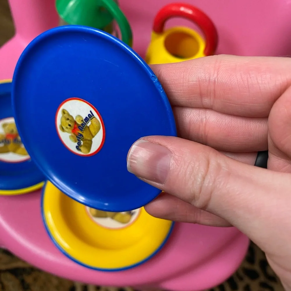 RARE vintage bear Kids Tea Set - Green, Yellow, Blue